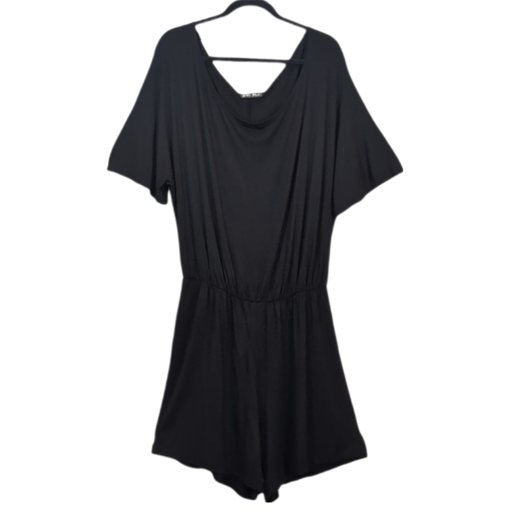 Bella Flore Short Sleeve Romper Elastic Waist Black Womens Plus Size 3X Shorts